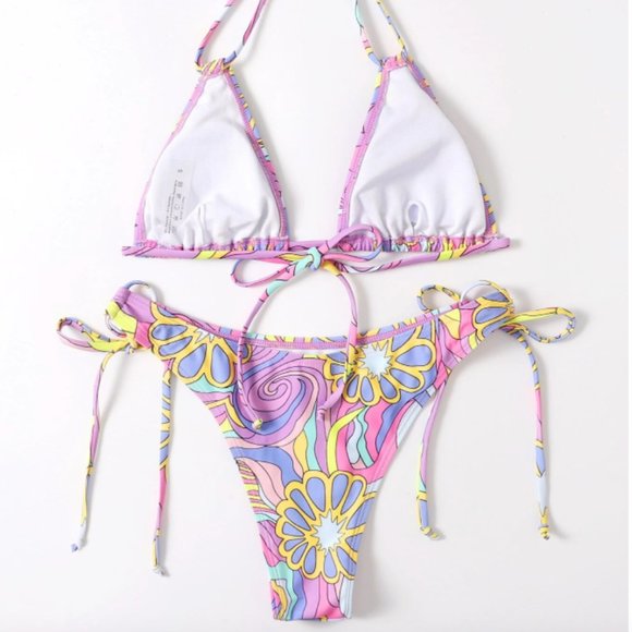 Floral Print Halter Tie Side 2pc Bikini Swimsuit Bathing Suit - Picture 5 of 8